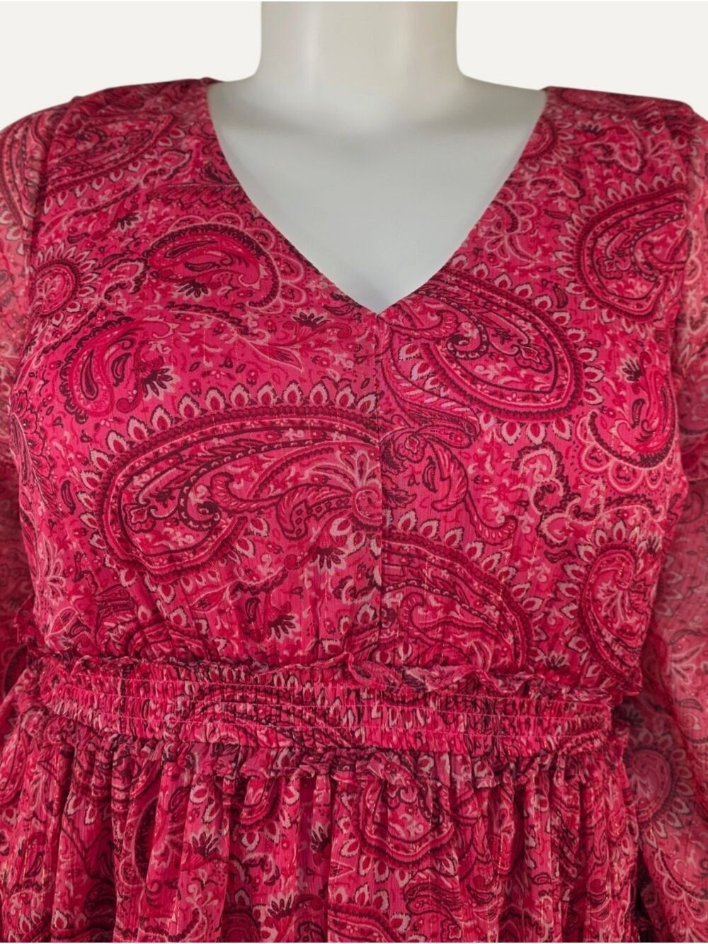 Torrid 1X Pink Paisley Lurex Chiffon Tiered Mini Dress NWT - Picture 5 of 10